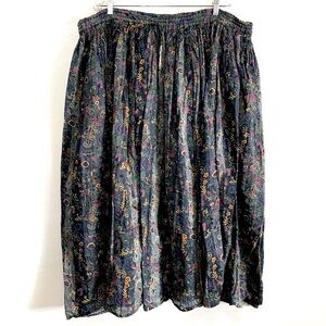 Silver Stream Vintage Floral Print Boho Maxi Skirt